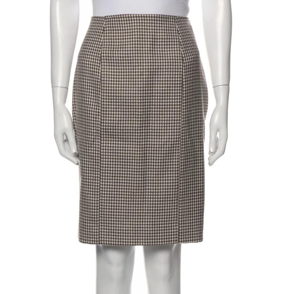 Saks Fifth Avenue‎ Houndstooth Print Wool pencil Skirt knee length brown
